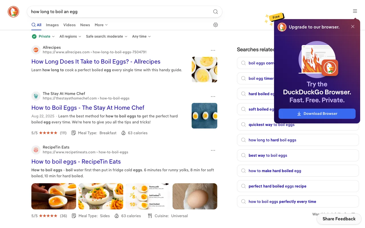 DuckDuckGo with DuckDuckGo without AI