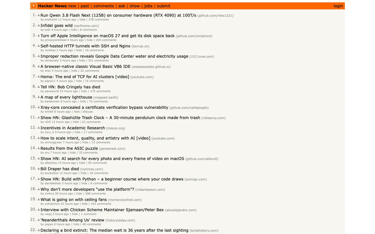Hacker News with Hide HN scores