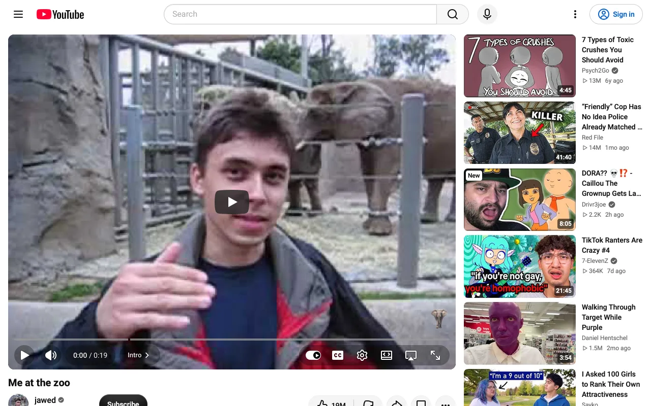 The page before Wide YouTube player