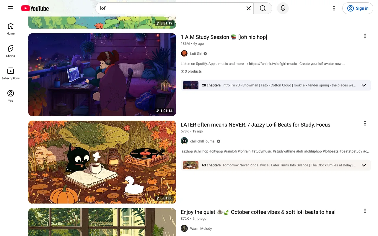 YouTube with Plain search results